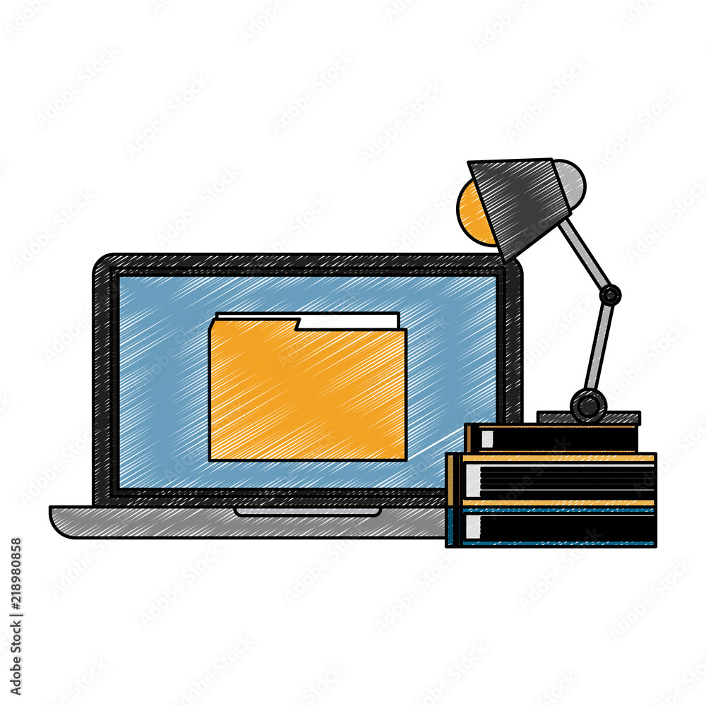Poster office with computer and elements vector illustration graphic design
