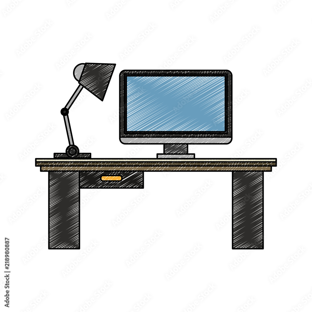 Poster office with computer and elements vector illustration graphic design