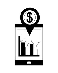 smartphone with dollar and statistics