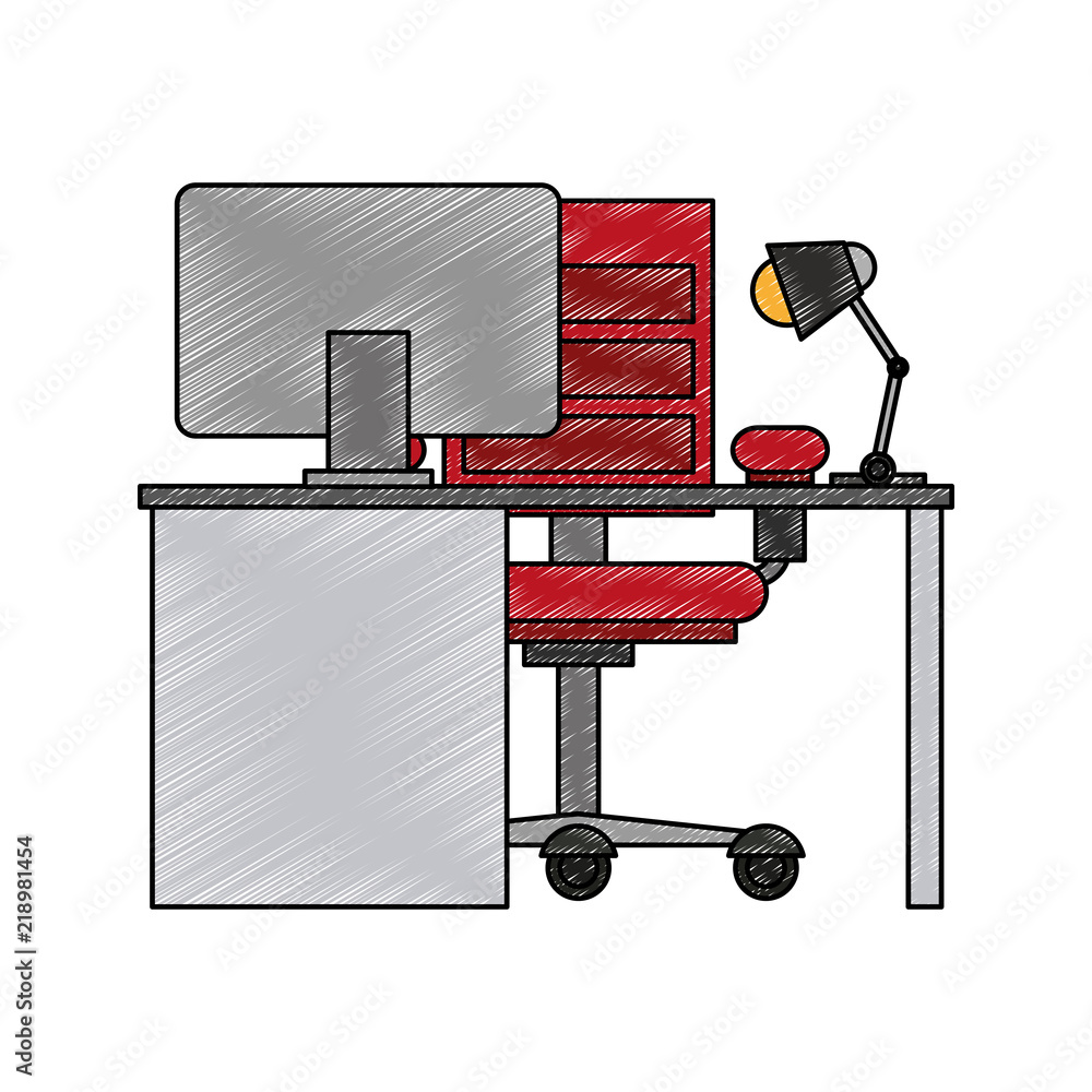 Aufkleber office with computer and elements vector illustration graphic design
