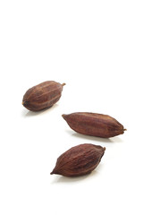 Three Cocoa pod on a white