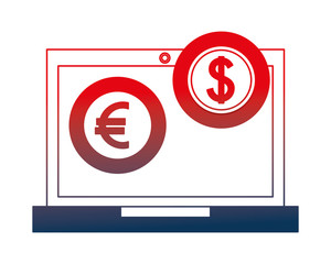 laptop computer with euro and dollar