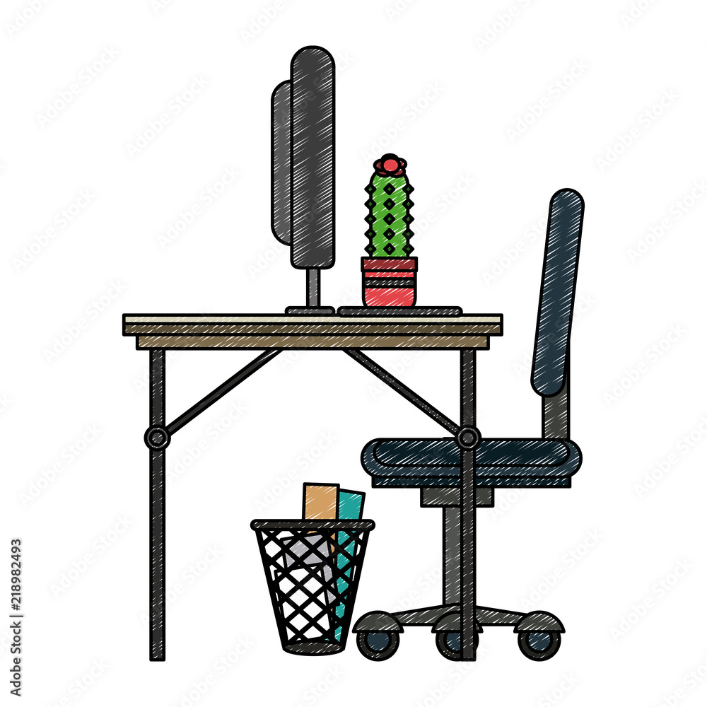 Aufkleber office with computer and elements vector illustration graphic design