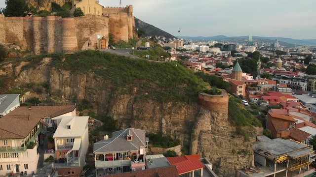 Aerial view of Narikala Fortress Tbilisi. Georgia 2018.
