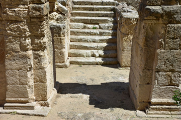 Italy, Lecce, view and details of the ruins of the amphitheater roman