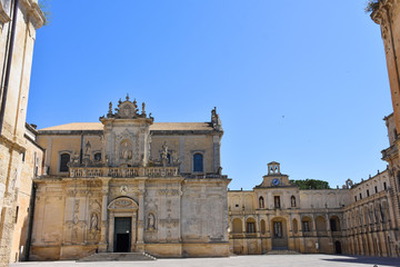Italy, Lecce, Duomo square,  in Baroque style, bell tower, view and architectural details.