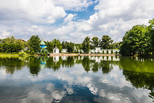 Monastery pond  near The Nikolo-Ugreshsky Monastery, a stauropegic Russian Orthodox monastery of St. Nicholas the Miracle-Worker located in a suburb of Moscow, Russia