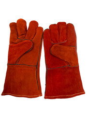 Red protective work gloves.