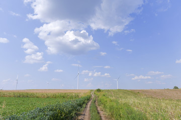 Beautiful landscape with windmills in the distance