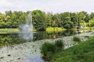 Monastery pond  near The Nikolo-Ugreshsky Monastery, a stauropegic Russian Orthodox monastery of St. Nicholas the Miracle-Worker located in a suburb of Moscow, Russia