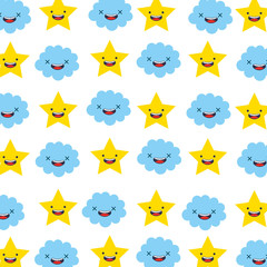 star and cloud kawaii characters pattern