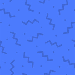 Colorful seamless trendy pattern - memphis style, fashion 80 - 90s. Bright background with dots and curved sticks