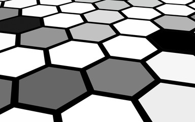 Black honeycomb with a gradient color. Perspective view on polygon look like honeycomb. Isometric geometry. 3D illustration