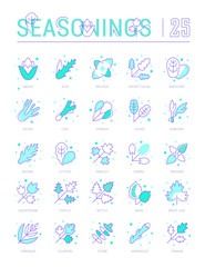 Set Blue Line Icons of Spices and Seasonings.