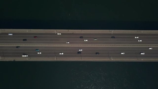 Top view of bridge over the river Yenisei Krasnoyasrk Russia drone footage