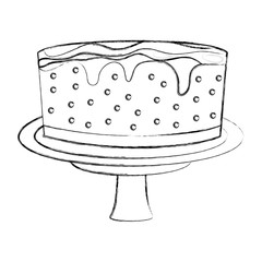 birthday sweet cake in stand party decoration vector illustration hand drawing