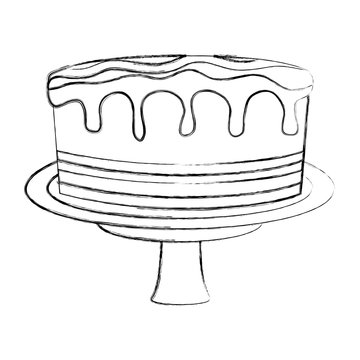 birthday sweet cake in stand party decoration vector illustration hand drawing