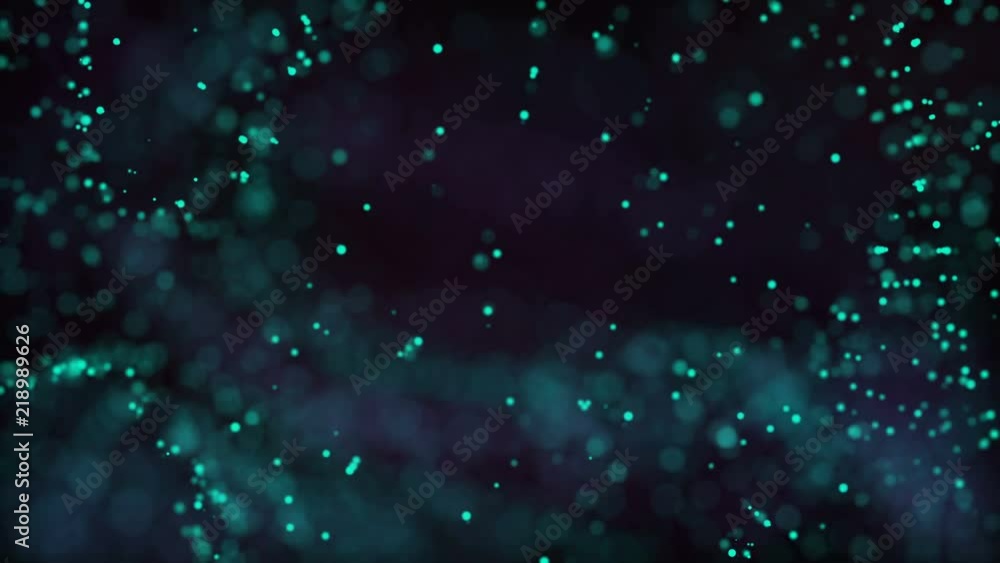Poster rotation around a cluster of particles. color gradient. seamless loop.