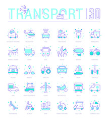 Set Blue Line Icons of Means of Transport.