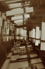 Perspective abstract multi exposure sepia hall