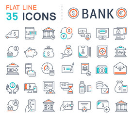 Set Vector Line Icons of Bank.