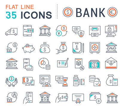 Set Vector Line Icons of Bank.