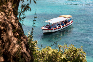 Tourist boat in the Ionian Sea in Greece