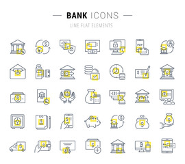 Set Vector Line Icons of Bank.