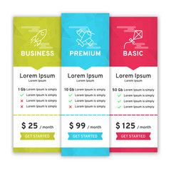 Price table for websites and applications. Template of tariffs. Vector illustration