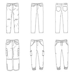 Vector Set of Sketch Illustrations - Pants and Trousers Collection.