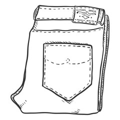 Fototapeta premium Vector Sketch Illustration - Folded Denim Jeans on White Background
