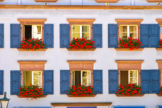 View on the historic architecture in Freiburg im Breisgau, Germany on a sunny day.