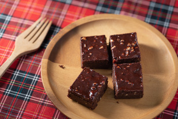 Chocolate brownies homemade bakery and dessert on wooden