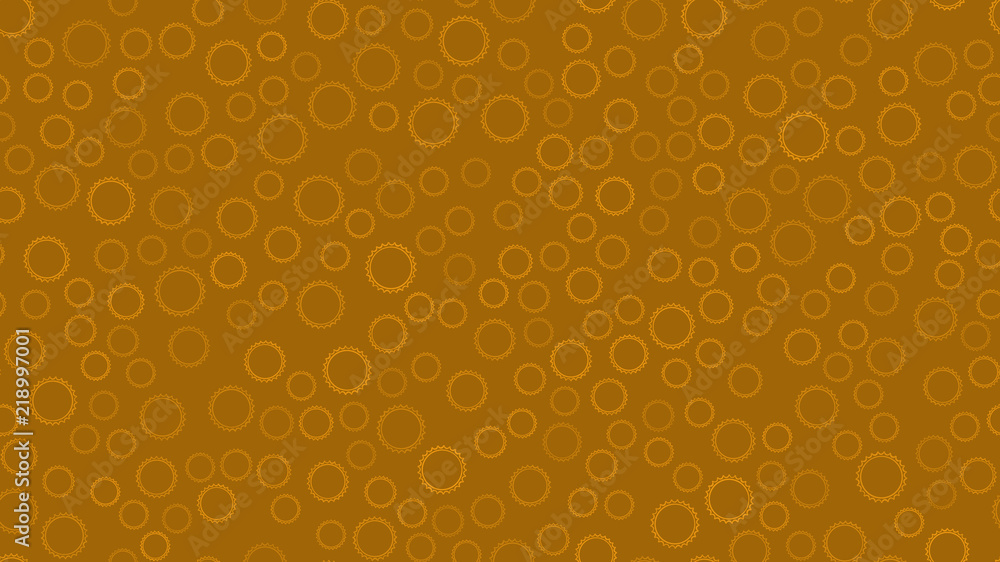 Poster texture seamless pattern of yellow round abstract carved metal beer caps with sharp edges for cloggi