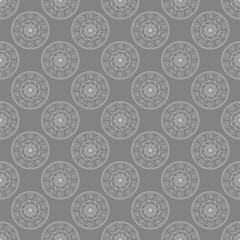 Seamless abstract tribal texture. Ethnic decorative backdrop silver contour on dark gray color.