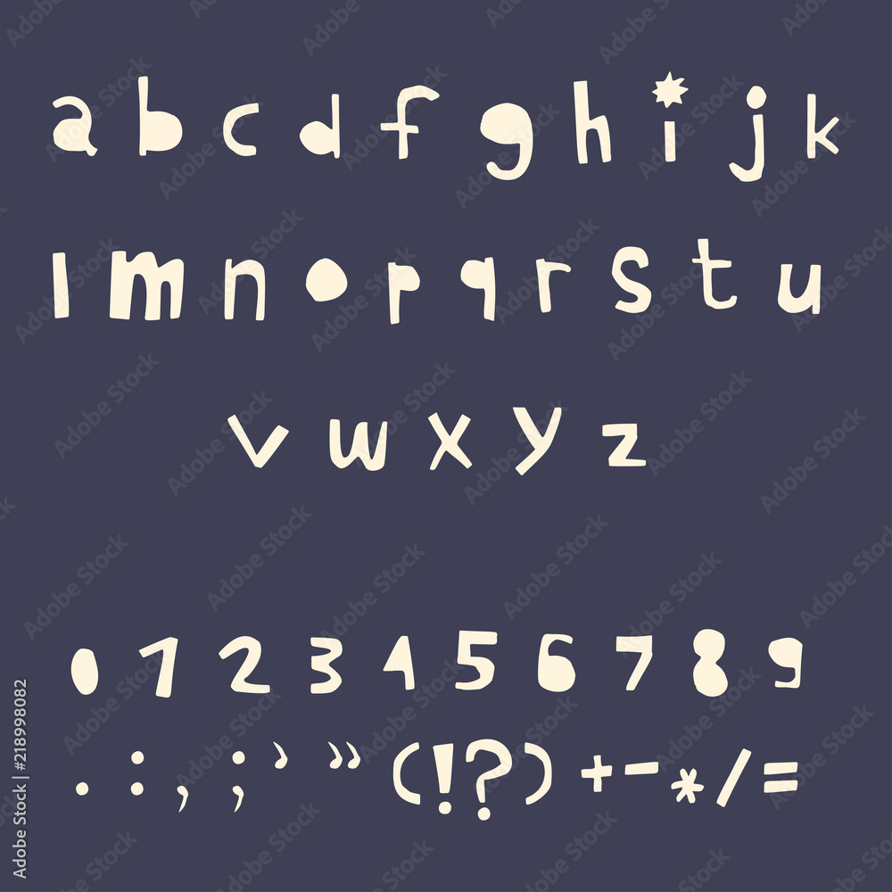 Fototapete carved alphabet number and punctuation marks. rustic font. vector abc