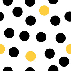 Seamless pattern with hand drawn black polka dots on texture background.