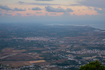 Beautiful panoramic view from Erice at Trapani and Egadi Islands , Sicily, Italy