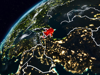 Azerbaijan on planet Earth at night