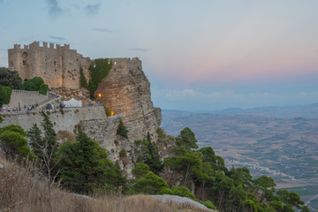 Obraz premium Erice in Sicily, beautifully located 750 m above sea level medieval norman fortress Castello di Venere
