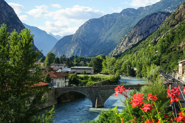 Old bridge on the Dora Baltea, Hone - Italy