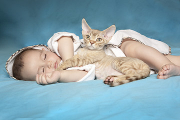 Kitten with Sleeping Baby