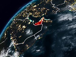 United Arab Emirates on planet Earth at night