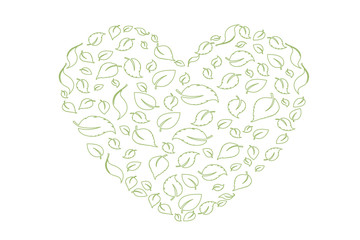 Fototapeta premium Heart symbol in green leaves. Vector. eco bio leaves in heart love green icon on white background.