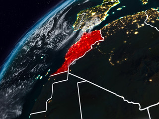 Morocco on planet Earth at night