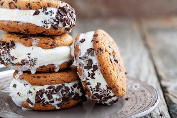 Homemade Chocolate Chip Cookie Ice Cream Sandwiches.