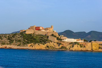 view from the sea of old Ibiza and the bulwark that surrounds it / the Bulwark of Saint Lucia is a...