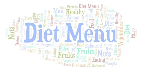Fototapeta premium Word cloud with text Diet Menu on a white background.