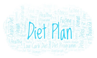 Fototapeta premium Word cloud with text Diet Plan on a white background.