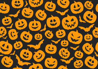 Concept of Halloween pattern with pumpkins. Vector.